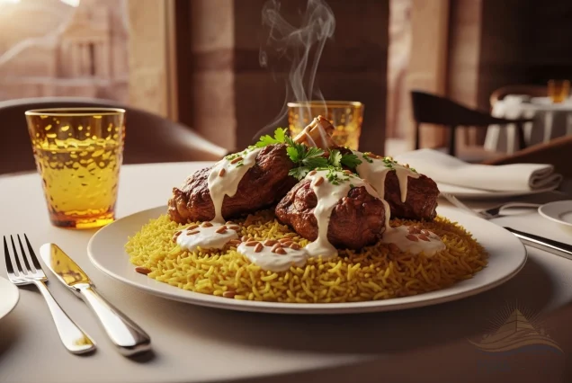 Delicious and authentic Jordanian lunch served in a quality restaurant during a luxury Petra day trip.