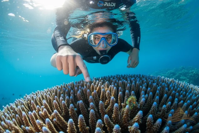 Discover scuba diving Sharm El Sheikh, close-up of diver and Red Sea coral