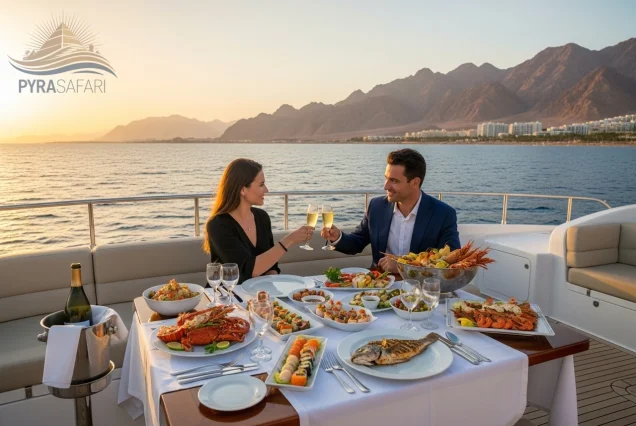 Gourmet-dining-experience-for-two-on-the-deck-of-a-VIP-private-yacht-with-breathtaking-Red-Sea-views-near-Sharm-El-Sheikh