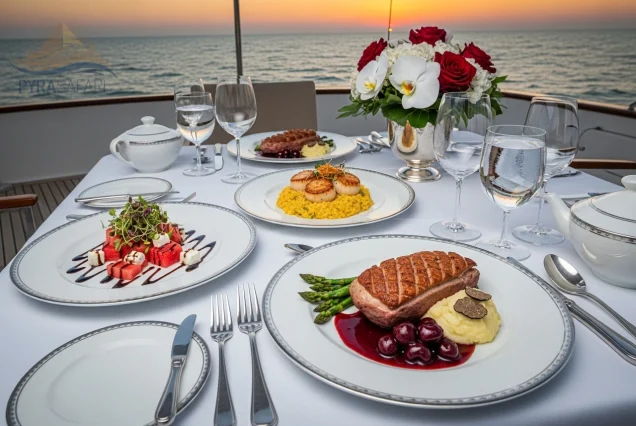 Gourmet-dining-experience-for-two-on-the-deck-of-a-VIP-private-yacht-with-breathtaking-Red-Sea-views-near-Sharm-El-Sheikh