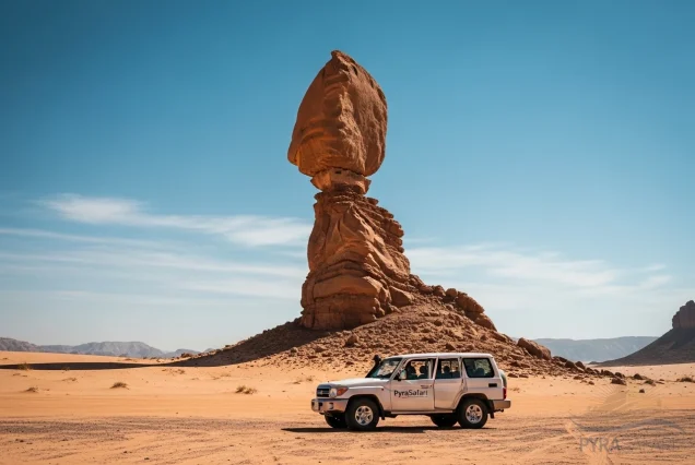 Iconic Mushroom Rock geological wonder on a luxury Sinai desert tour from Sharm El Sheikh.