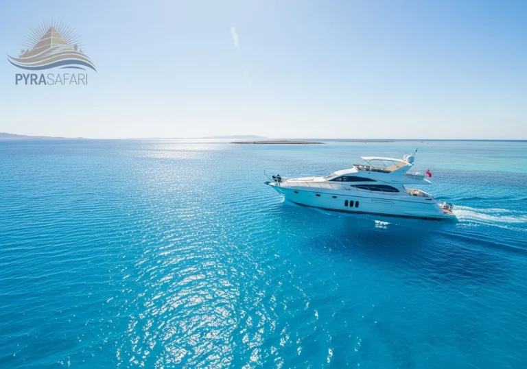 Luxurious-private-yacht-anchored-in-a-serene-turquoise-bay-of-the-Red-Sea-ready-for-a-VIP-charter-from-Sharm-El-Sheikh