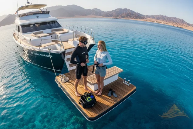 Luxury beginner scuba diving in Sharm El Sheikh, Red Sea, on a pristine yacht