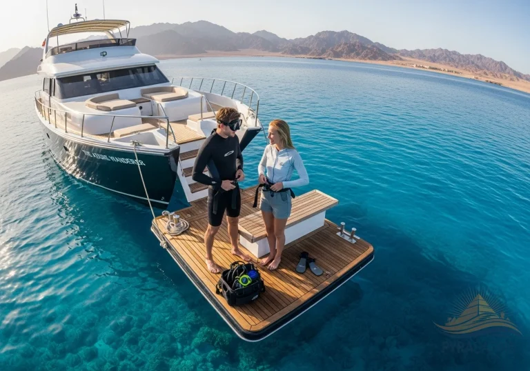 Luxury beginner scuba diving in Sharm El Sheikh, Red Sea, on a pristine yacht