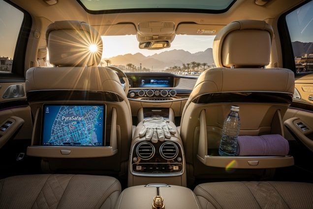 Luxury car with driver Sharm El Sheikh Interior comfort and amenities for PyraSafari VIP transfers.