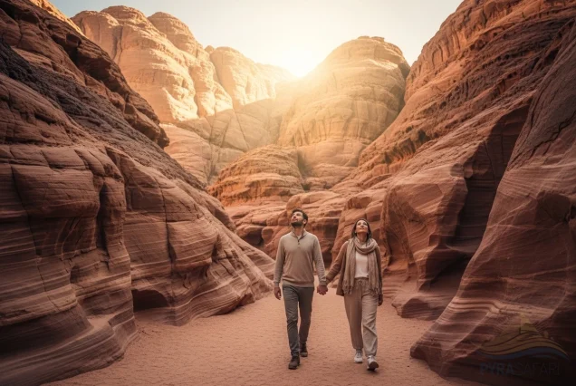Luxury easy hike through Sinai Colorful Canyon from Sharm El Sheikh hotel, showcasing vibrant sandstone and comfortable exploration.