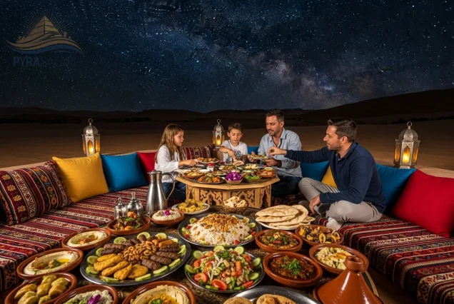Luxury-private-Bedouin-dinner-for-a-family-in-the-Sharm-El-Sheikh-desert-with-gourmet-food-and-star-lit-ambiance-part-of-an-exclusive-family-desert-safari