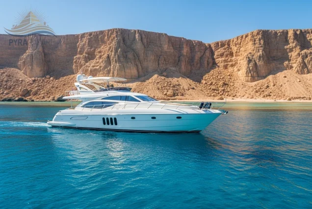 Luxury yacht cruising turquoise waters near Ras Mohammed National Park, Sharm El Sheikh