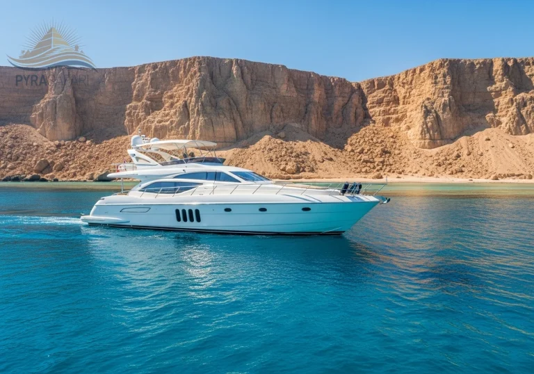 Luxury yacht cruising turquoise waters near Ras Mohammed National Park, Sharm El Sheikh