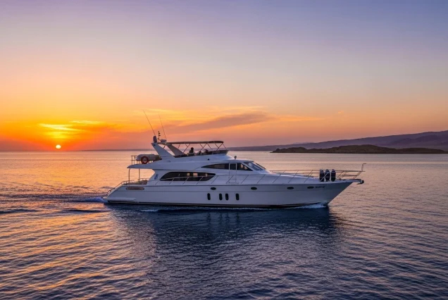 Panoramic view of a PyraSafari boat sailing towards Ras Mohammed National Park at sunset (1)