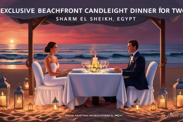 beachfront candlelight dinner Sharm, romantic dining Sharm El Sheikh, private dinner on the beach, luxury dinner Egypt, Red Sea romantic dinner, honeymoon dinner Sharm, exclusive dining Sharm, romantic date night Egypt, best couples dinner Sharm