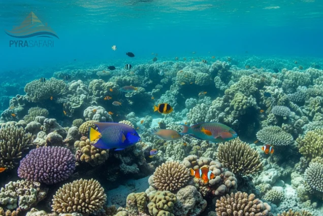 Vibrant-coral-reef-and-colorful-fish-in-Ras-Mohammed-National-Park-underwater-Red-Sea