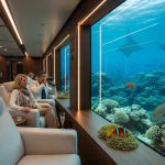 Luxurious interior of PyraSafari submarine, offering unparalleled comfort and panoramic views of Red Sea marine life from Sharm El Sheikh.